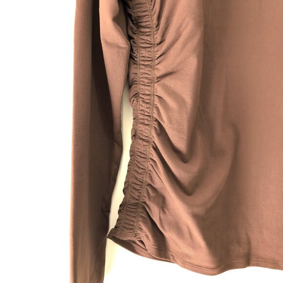 NWOT Zella Women's Small Ruched Sides Long Sleeve Athletic Shirt Brown - Picture 3 of 8